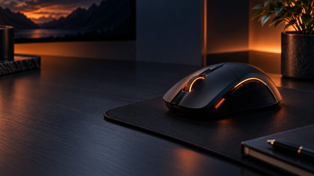 Gaming mouse on a dark desk